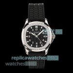 Swiss Clone Patek Philippe Aquanaut 5067A Black Dial Diamonds Quartz Lady Watch 